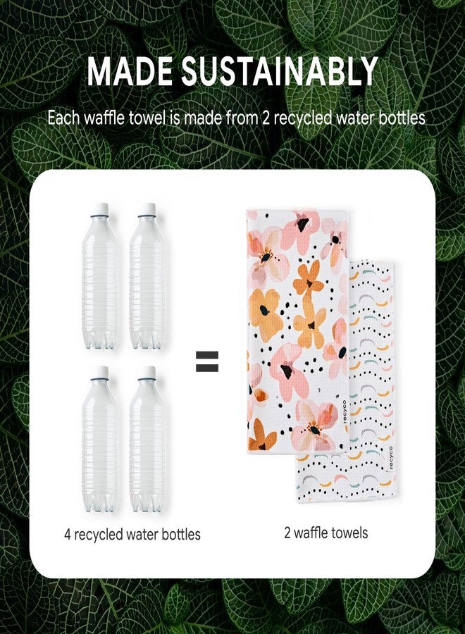 RECYCO Waffle Kitchen Towel Set of 2 - Quick Dry Microfiber Sustainable Dish Towels - Ultra Absorbent Reusable Cleaning Tea Towels - Lightweight Hand Towels,16”x 28”, Blossom Breeze - Image 4